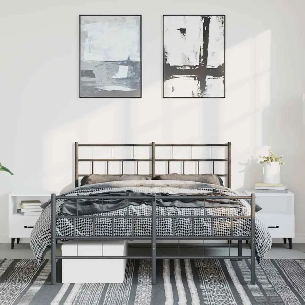 Metal Bed Frame Robust Steel Black 135x190 cm