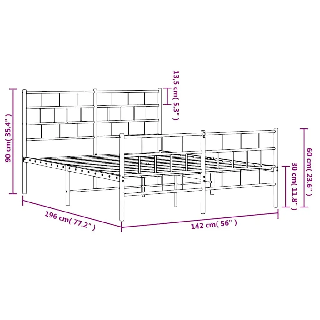 Metal Bed Frame Robust Steel Black 135x190 cm