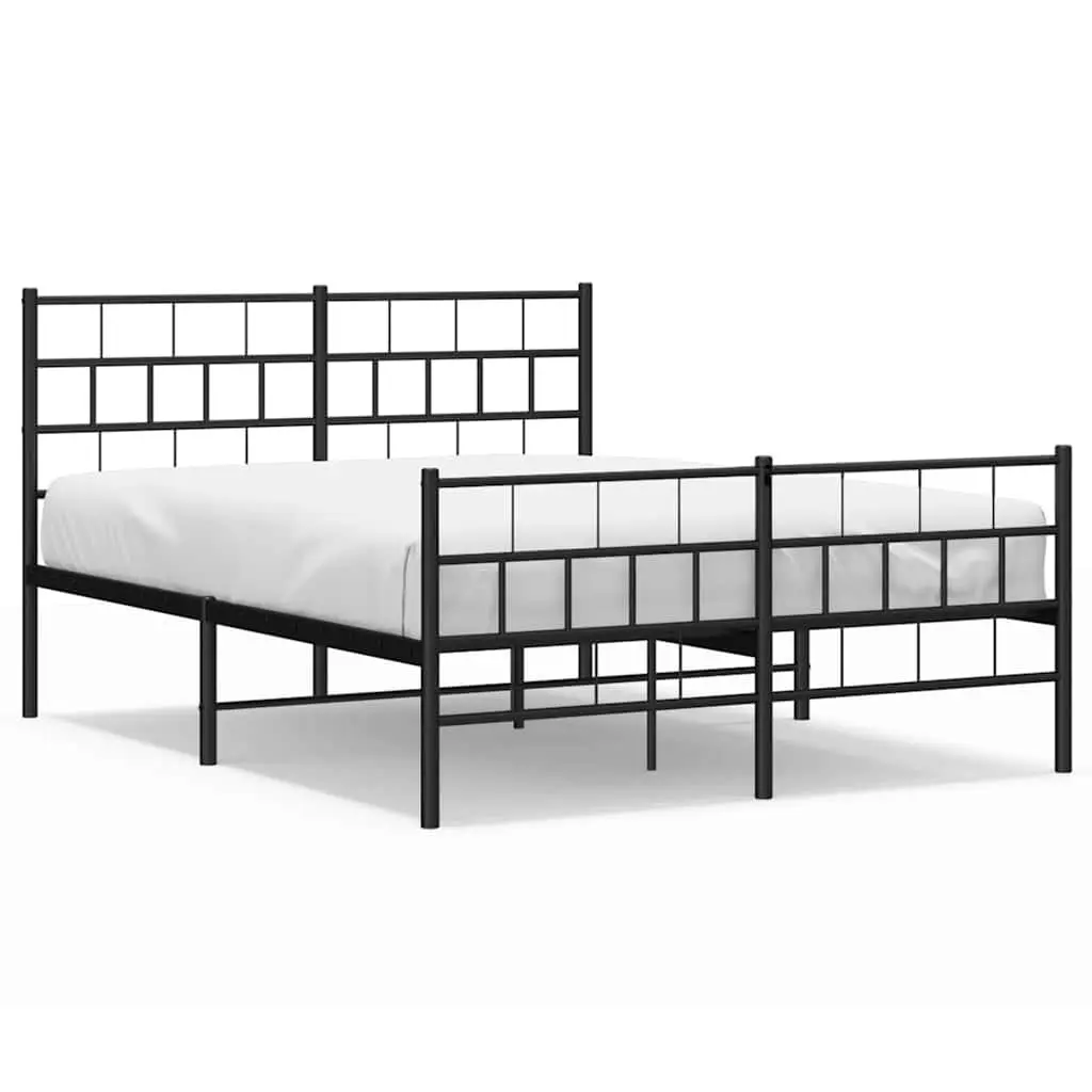 Metal Bed Frame 150x200 cm with Footboard Headboard Slatted Base Black