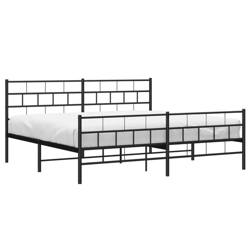 Metal Bed Frame King Size Black Sturdy Steel Construction with Headboard and Footboard