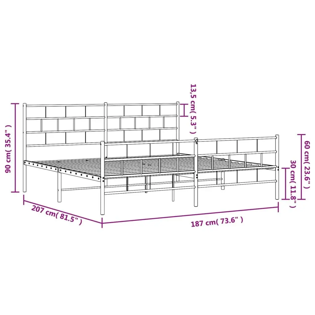Metal Bed Frame King Size Black Sturdy Steel Construction with Headboard and Footboard