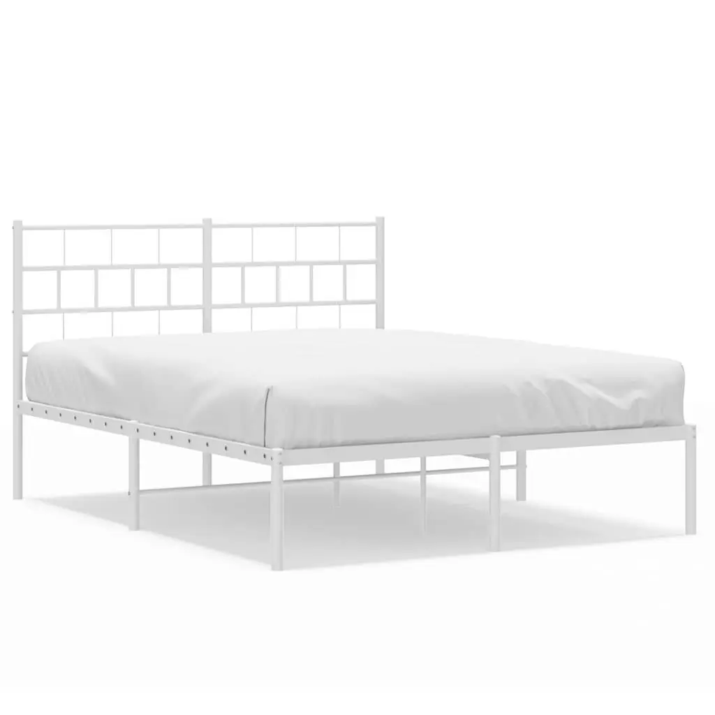 Metal Bed Frame White 150x200 cm with Headboard Steel Slats