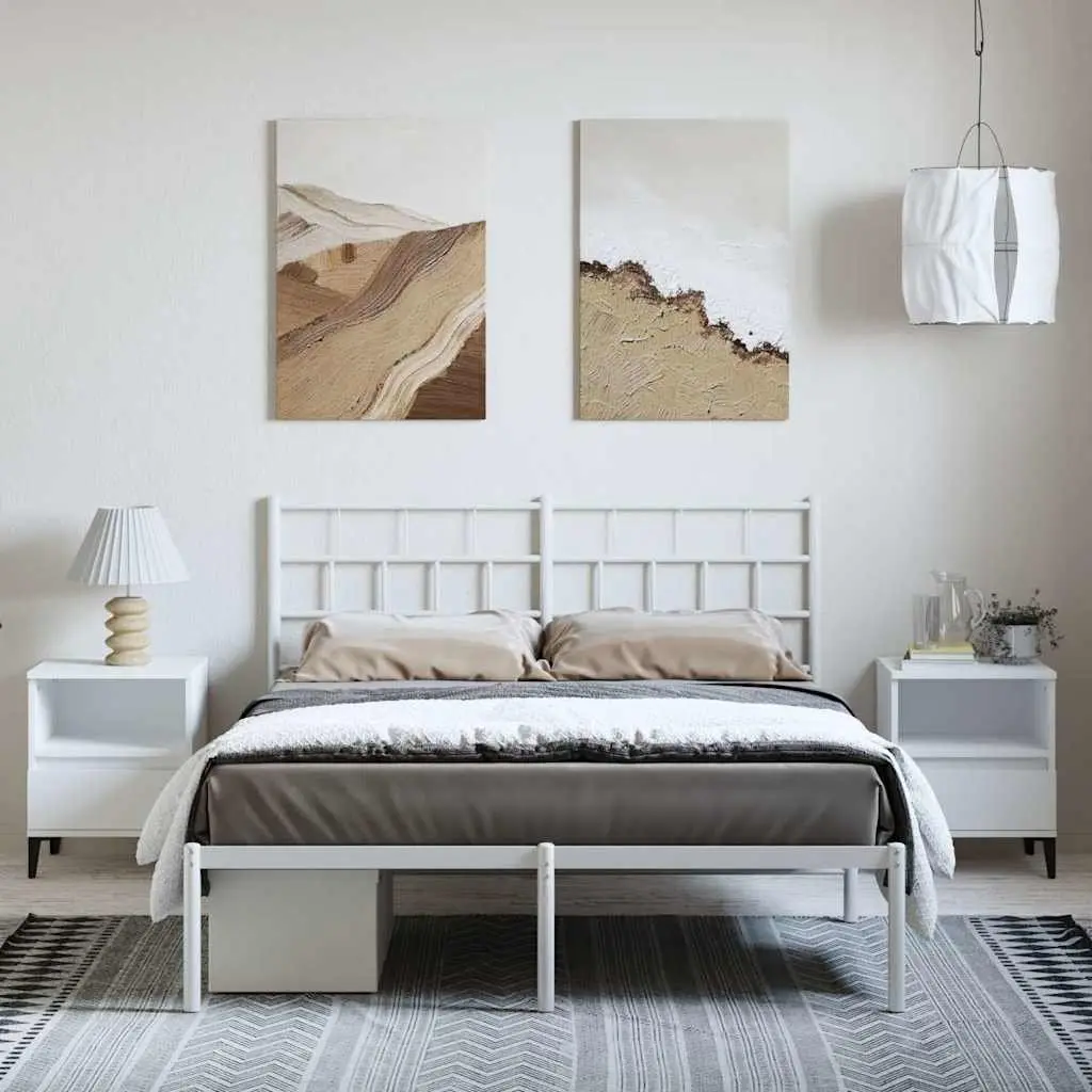 Metal Bed Frame White 150x200 cm with Headboard Steel Slats