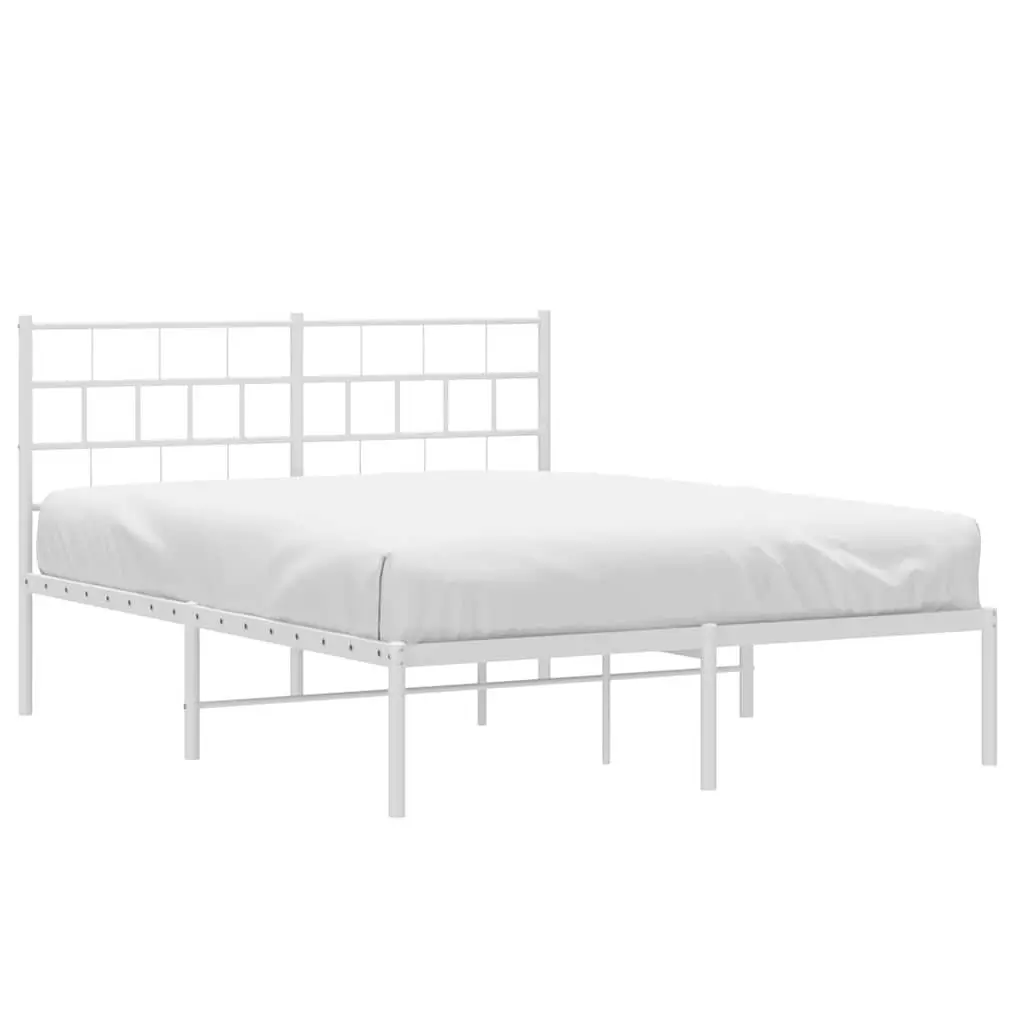 Metal Bed Frame White 150x200 cm with Headboard Steel Slats