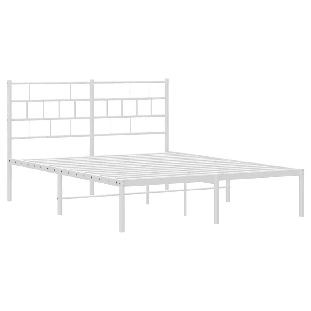 Metal Bed Frame White 150x200 cm with Headboard Steel Slats
