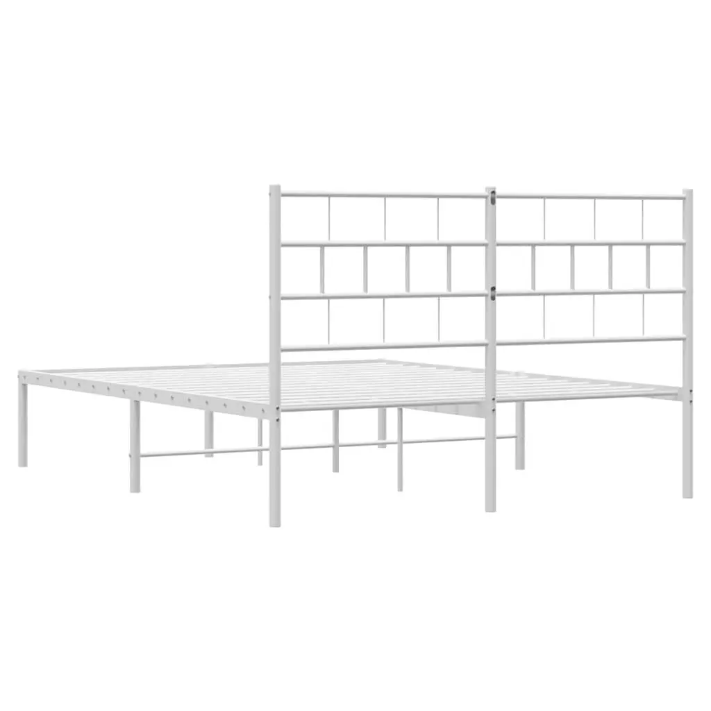 Metal Bed Frame White 150x200 cm with Headboard Steel Slats