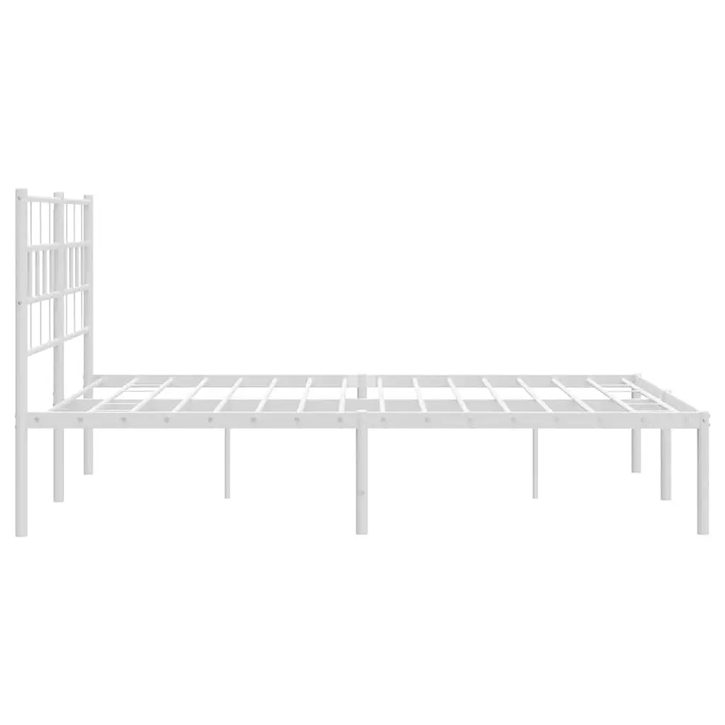 Metal Bed Frame White 150x200 cm with Headboard Steel Slats