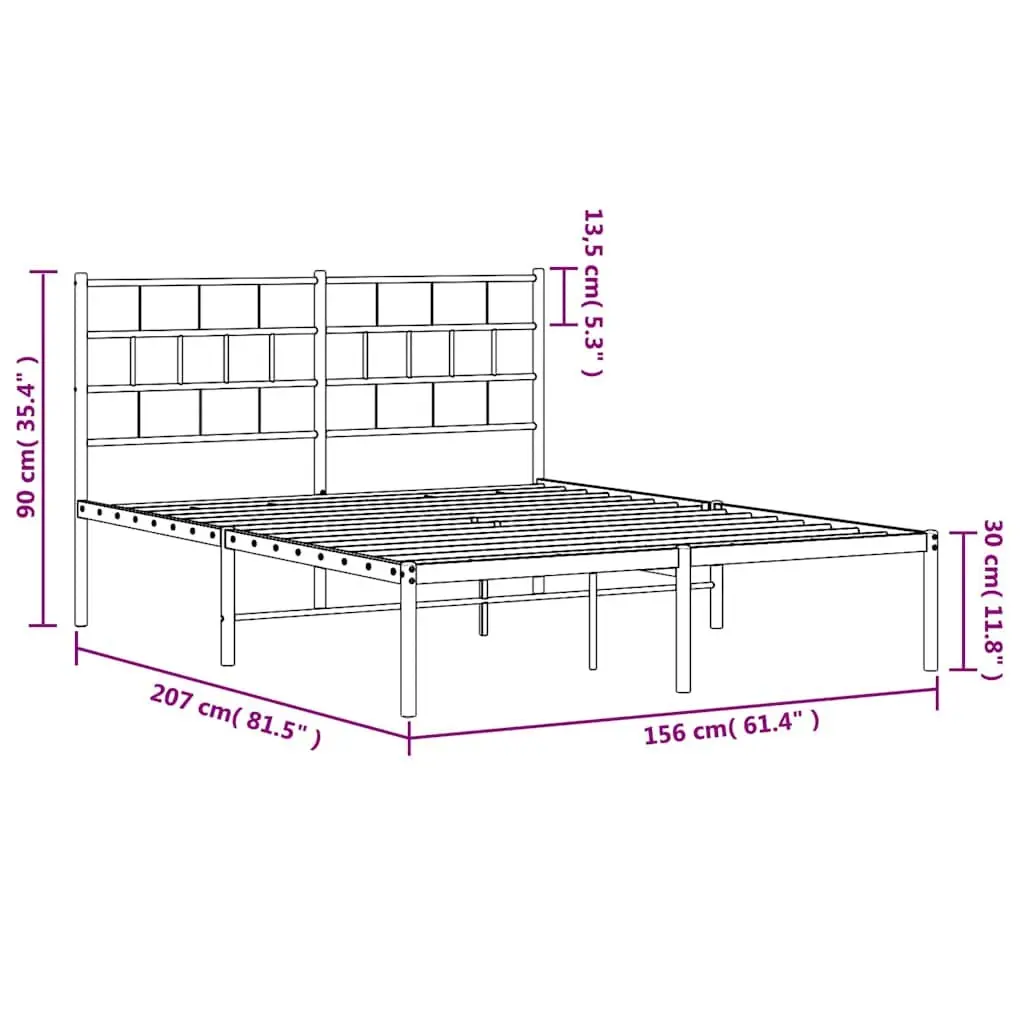 Metal Bed Frame White 150x200 cm with Headboard Steel Slats