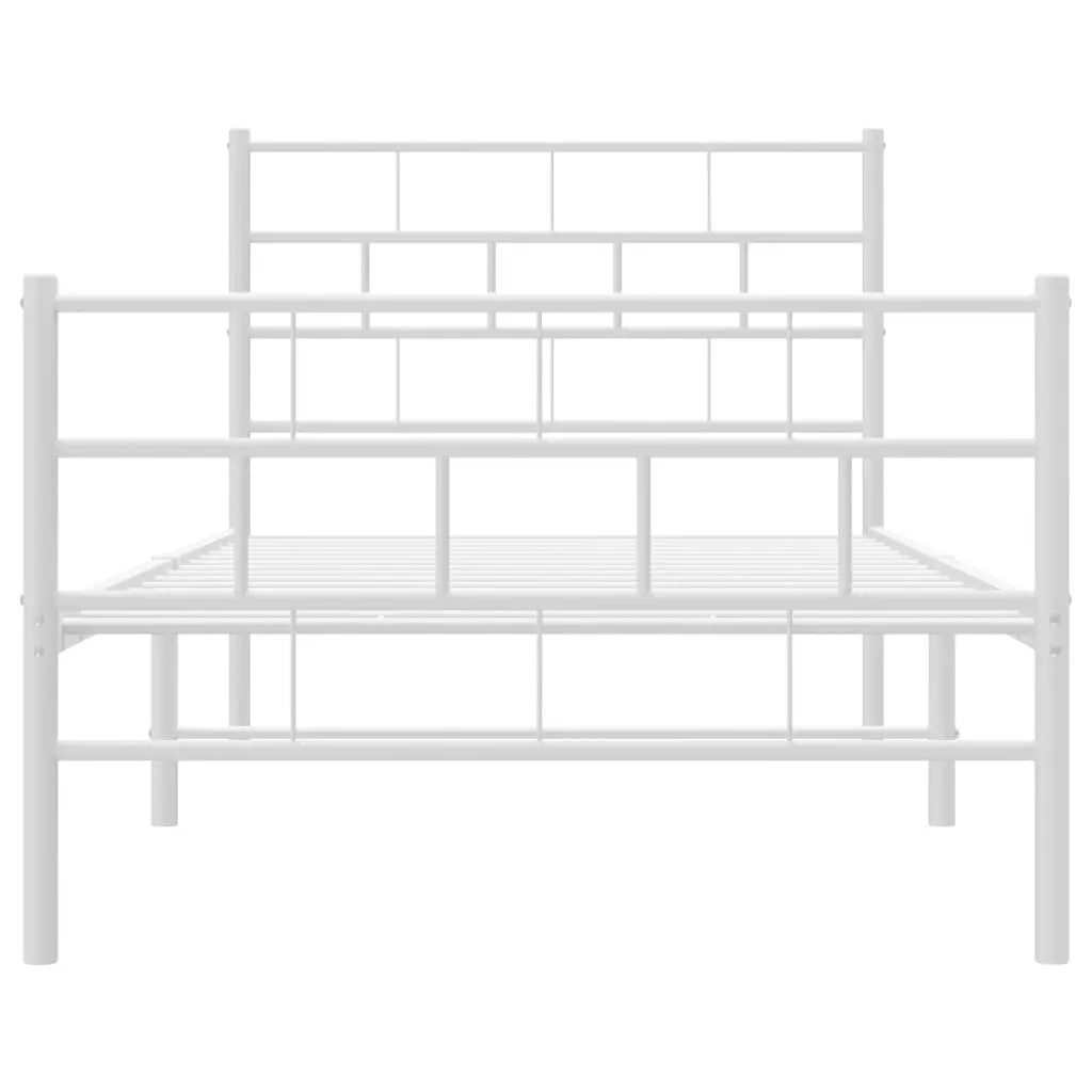 King Single Metal Bed Frame White Powder Coated Steel with Slatted Base and Footboard