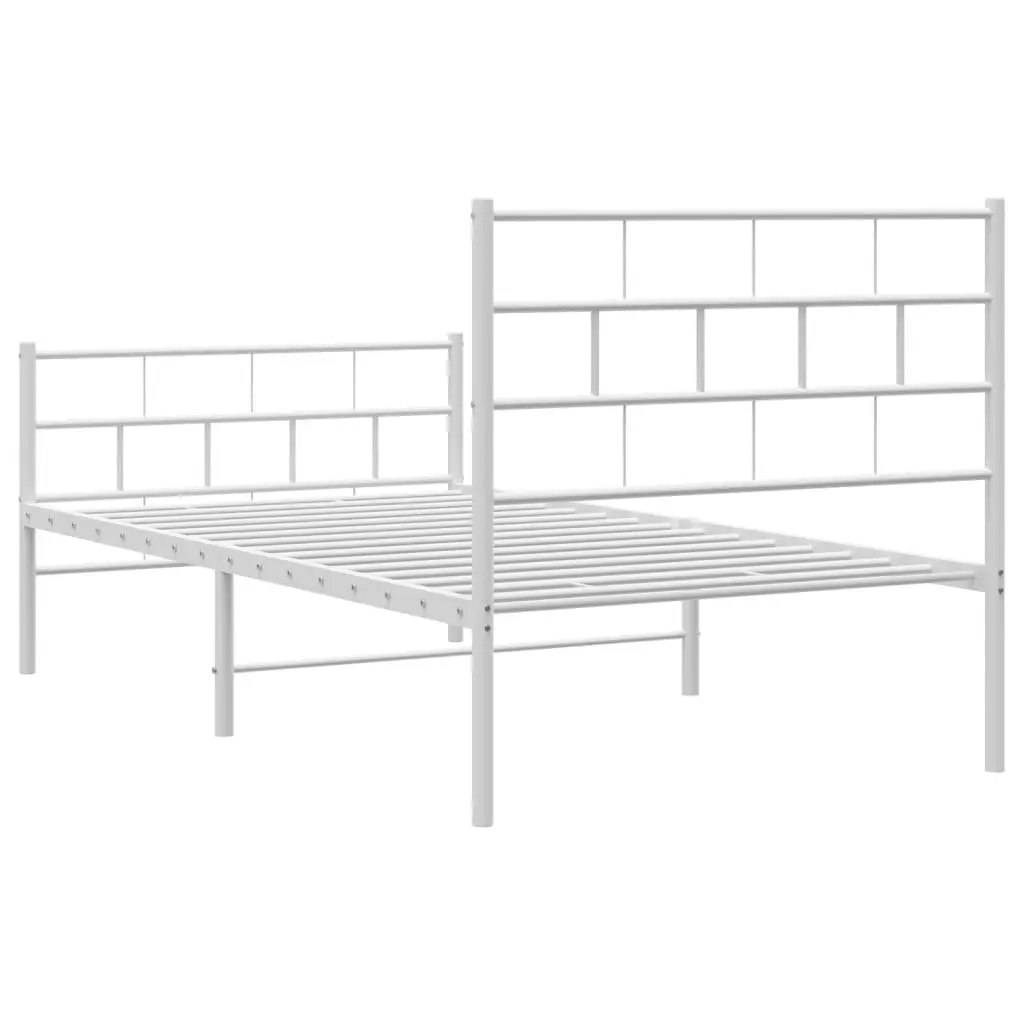 King Single Metal Bed Frame White Powder Coated Steel with Slatted Base and Footboard