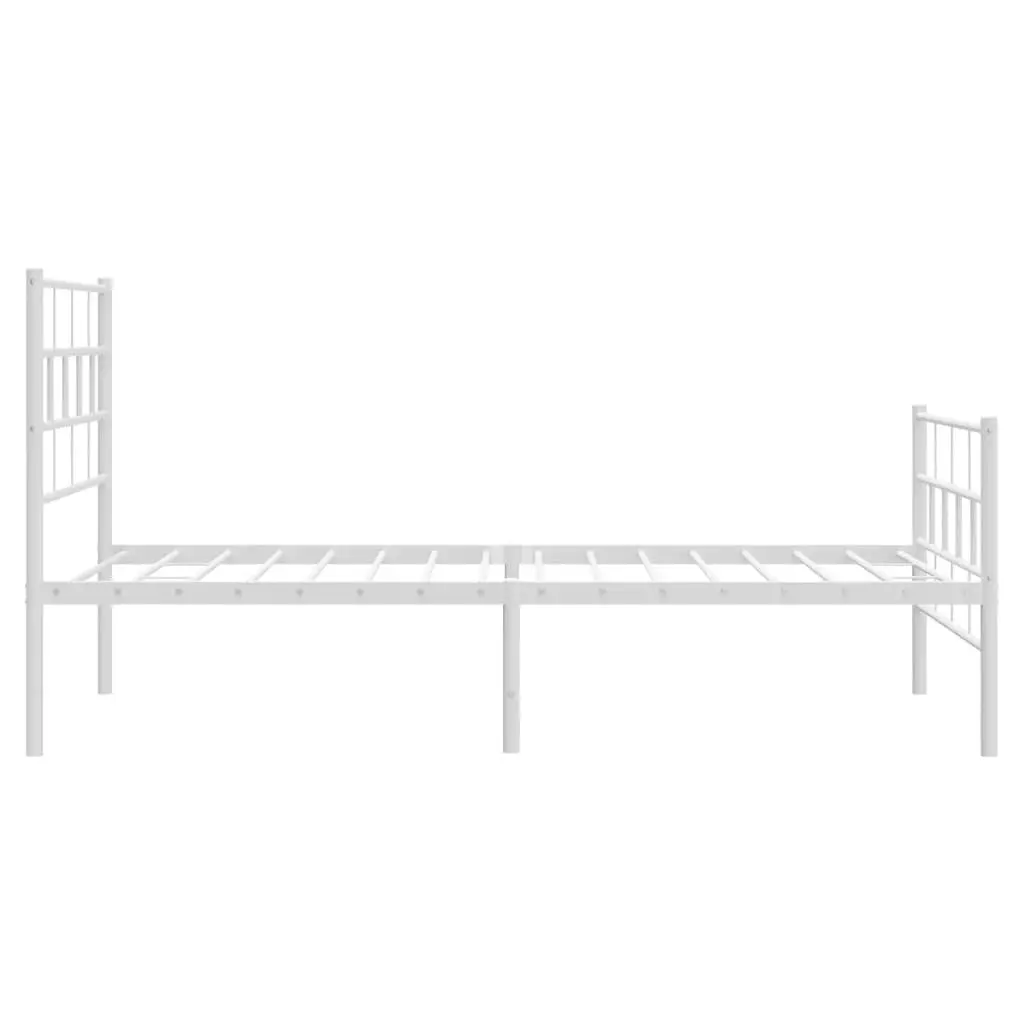 King Single Metal Bed Frame White Powder Coated Steel with Slatted Base and Footboard