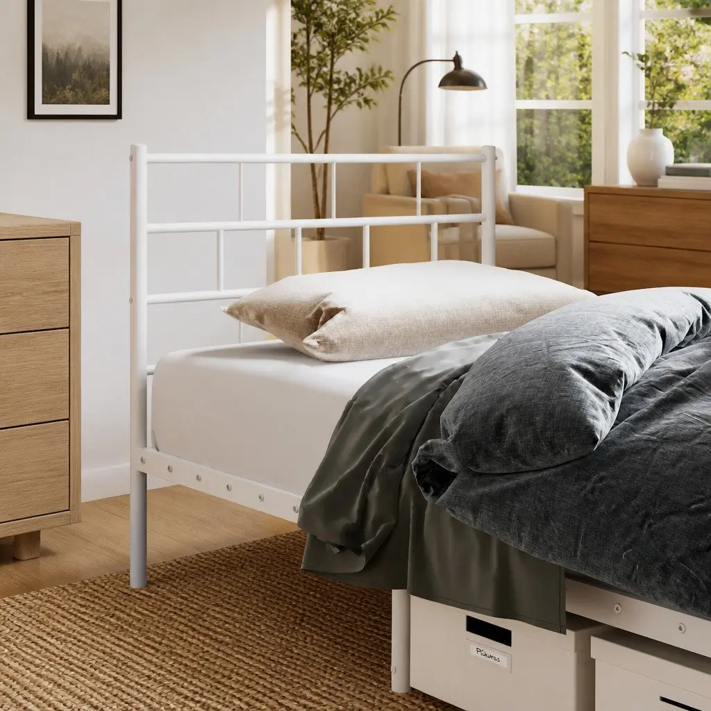 Metal Headboard White 90cm Bed Header Powder Coated Steel Frame Support