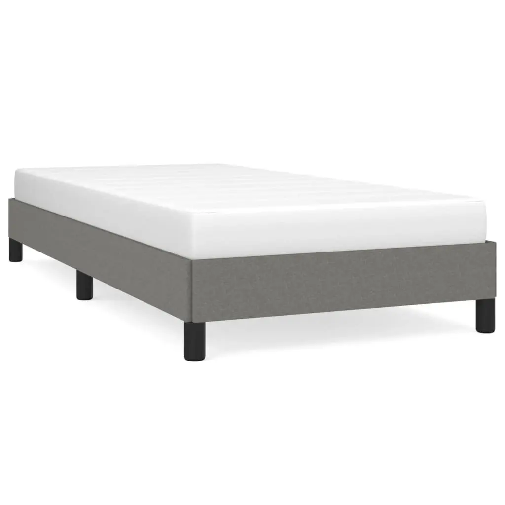 King Single Bed Frame Grey Fabric Upholstered Plywood Slats Sturdy Support Legs