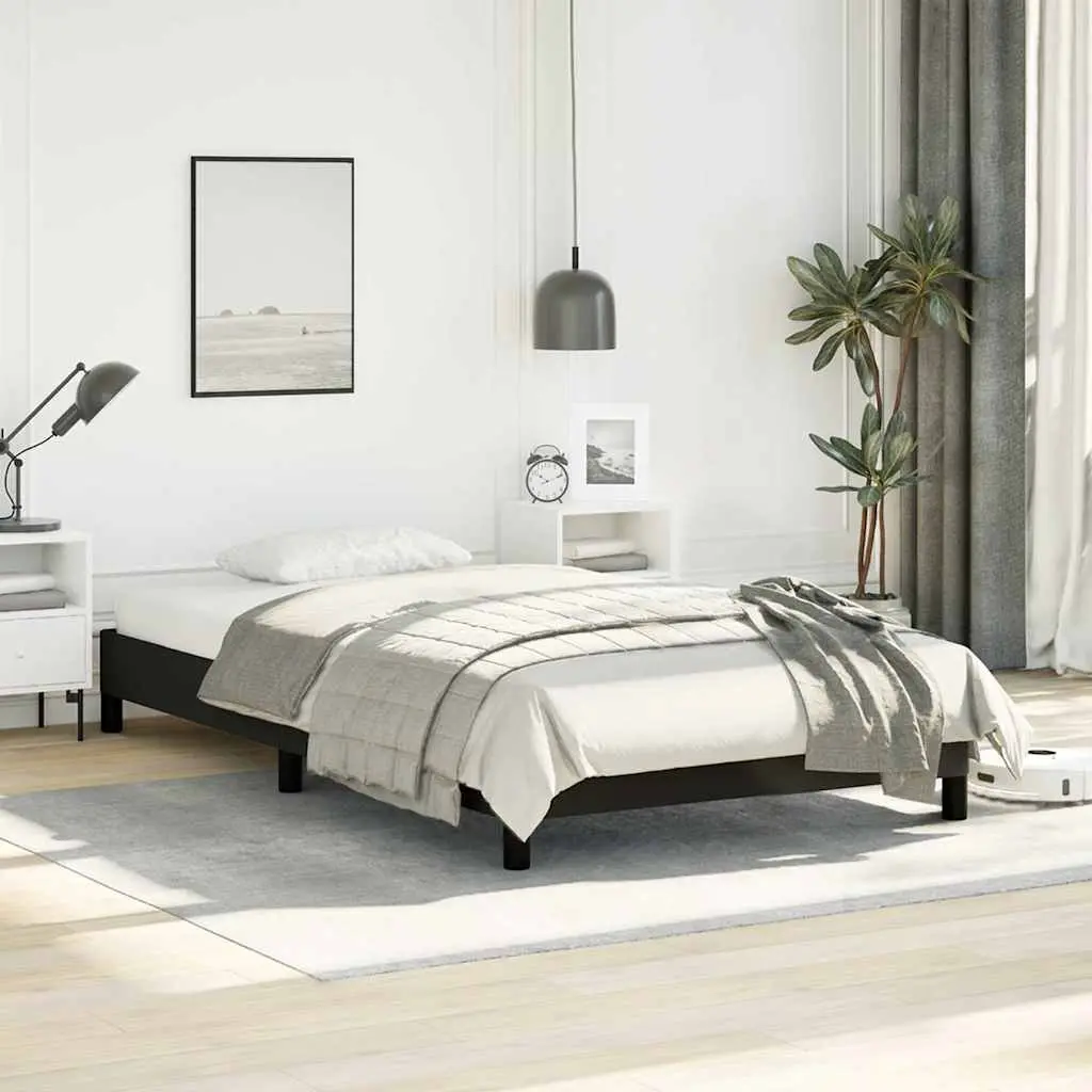 King Single Bed Frame Black Faux Leather Upholstered