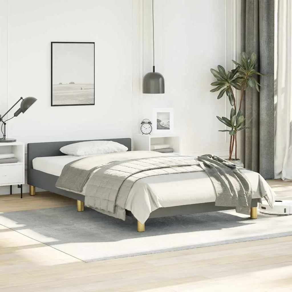 Bed Frame King Single Size Grey Fabric Upholstered Headboard