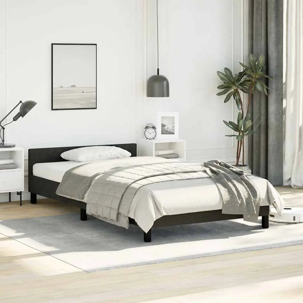 King Single Bed Frame Upholstered Velvet Black Plywood Slats