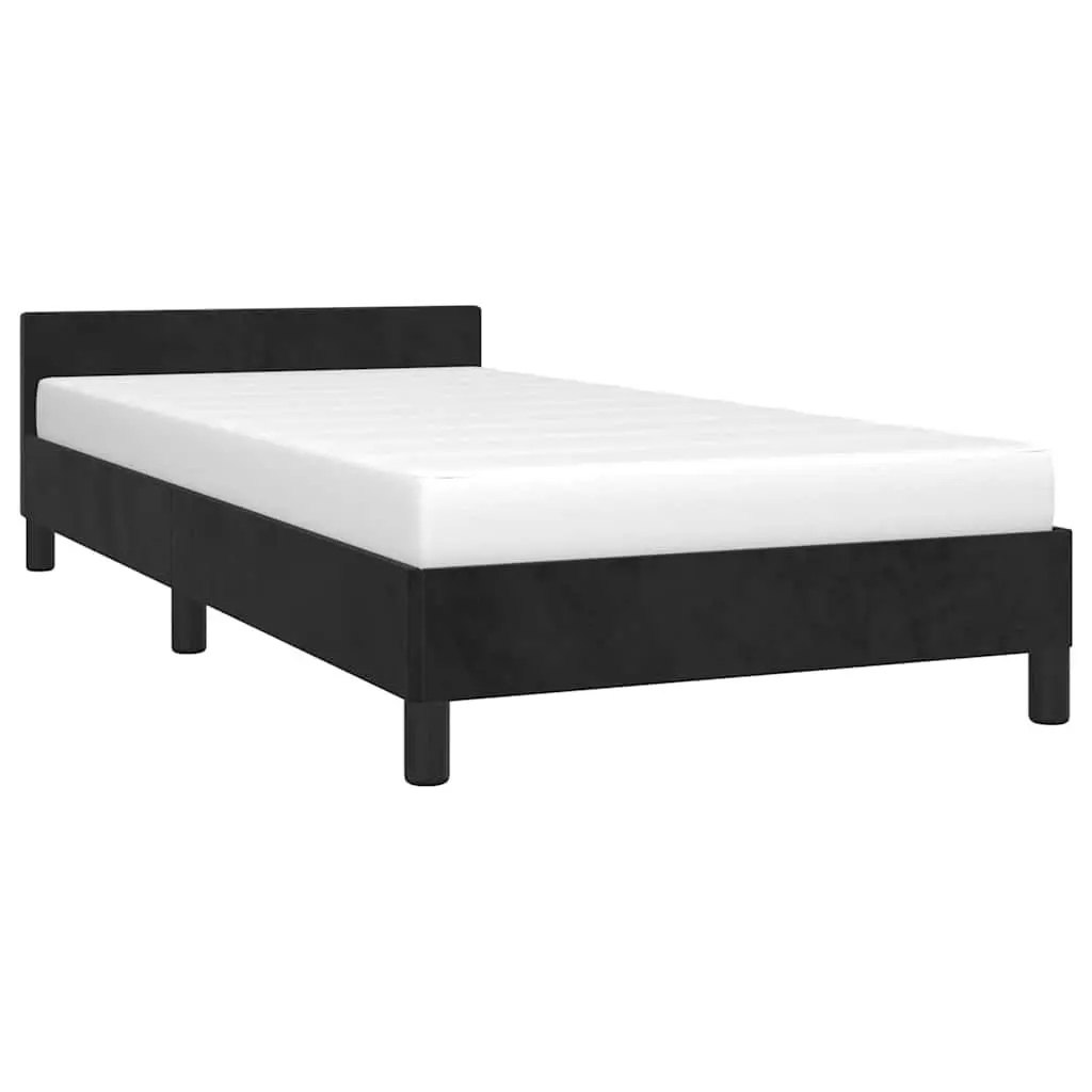 King Single Bed Frame Upholstered Velvet Black Plywood Slats
