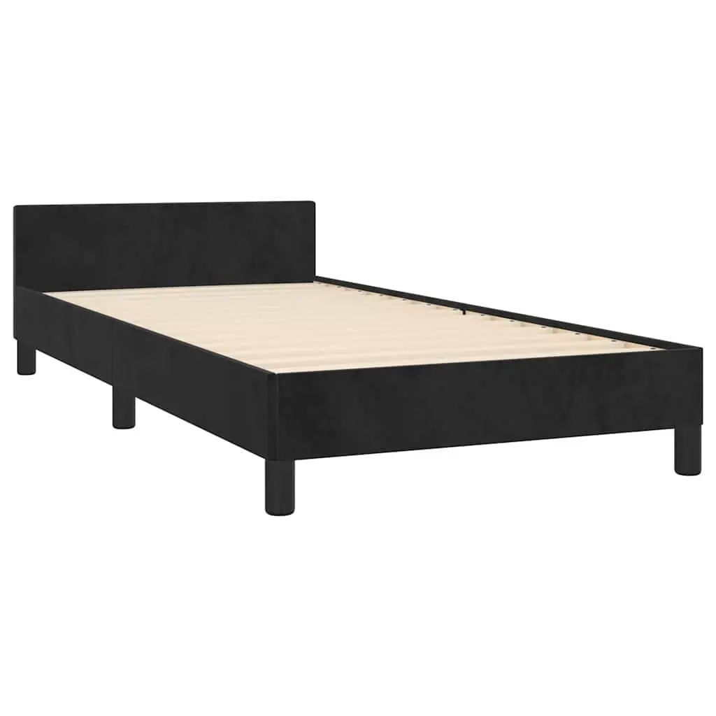 King Single Bed Frame Upholstered Velvet Black Plywood Slats