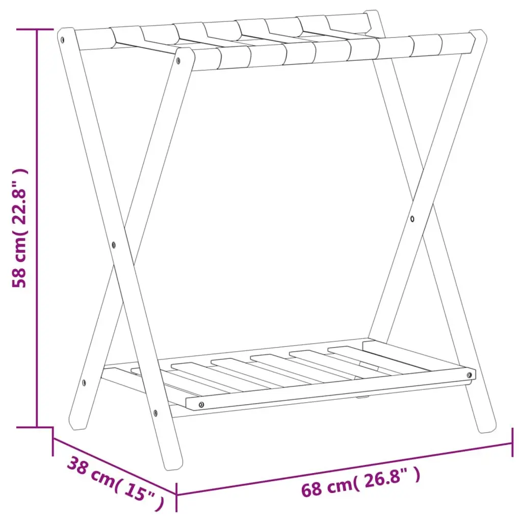 Luggage Rack Bamboo Foldable Suitcase Stand with Shelves 68 x 38 x 58 cm
