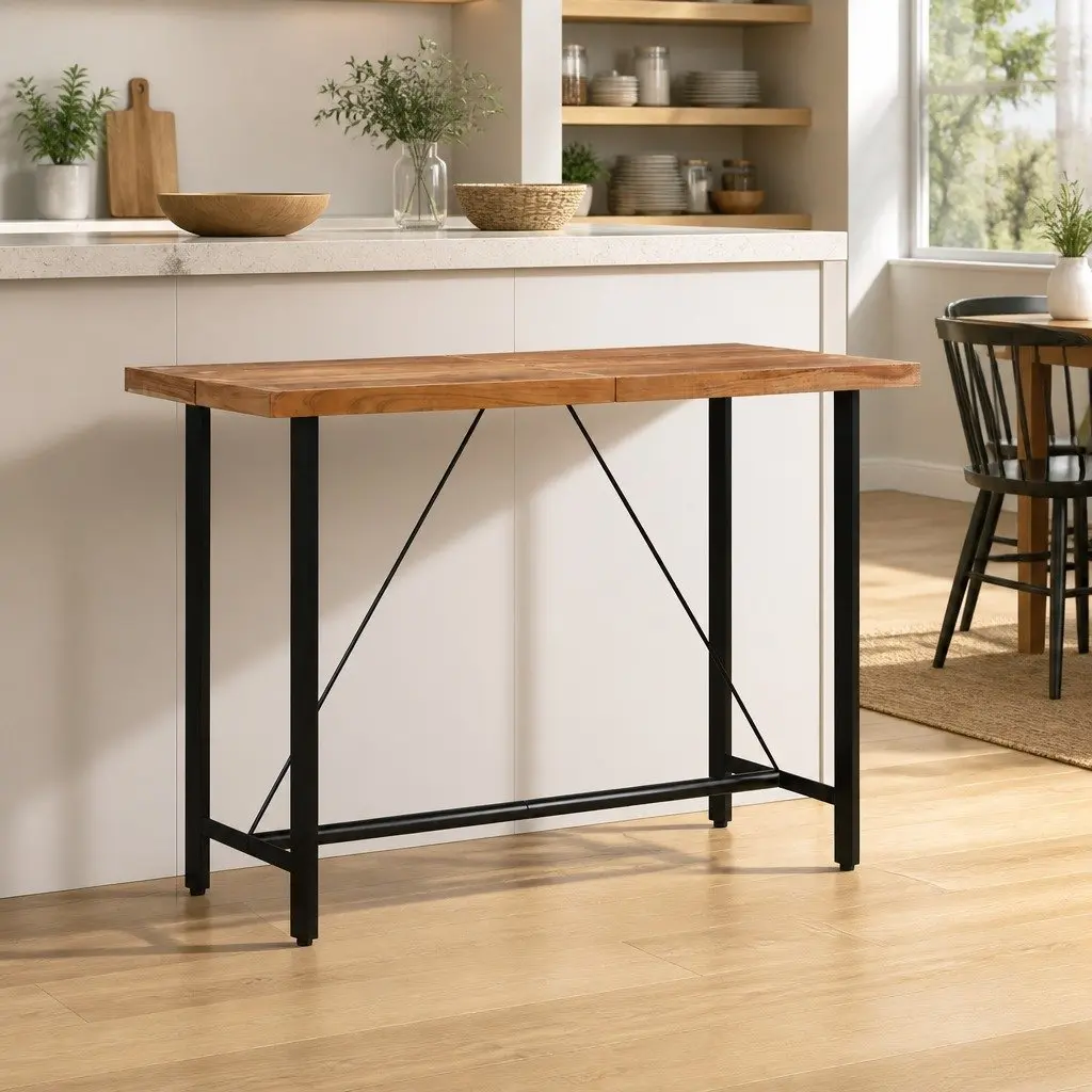 Bar Table Solid Acacia Wood Iron Frame 150x70x107 cm