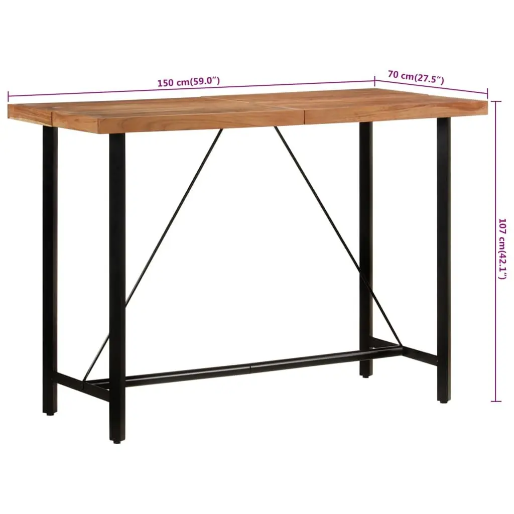 Bar Table Solid Acacia Wood Iron Frame 150x70x107 cm