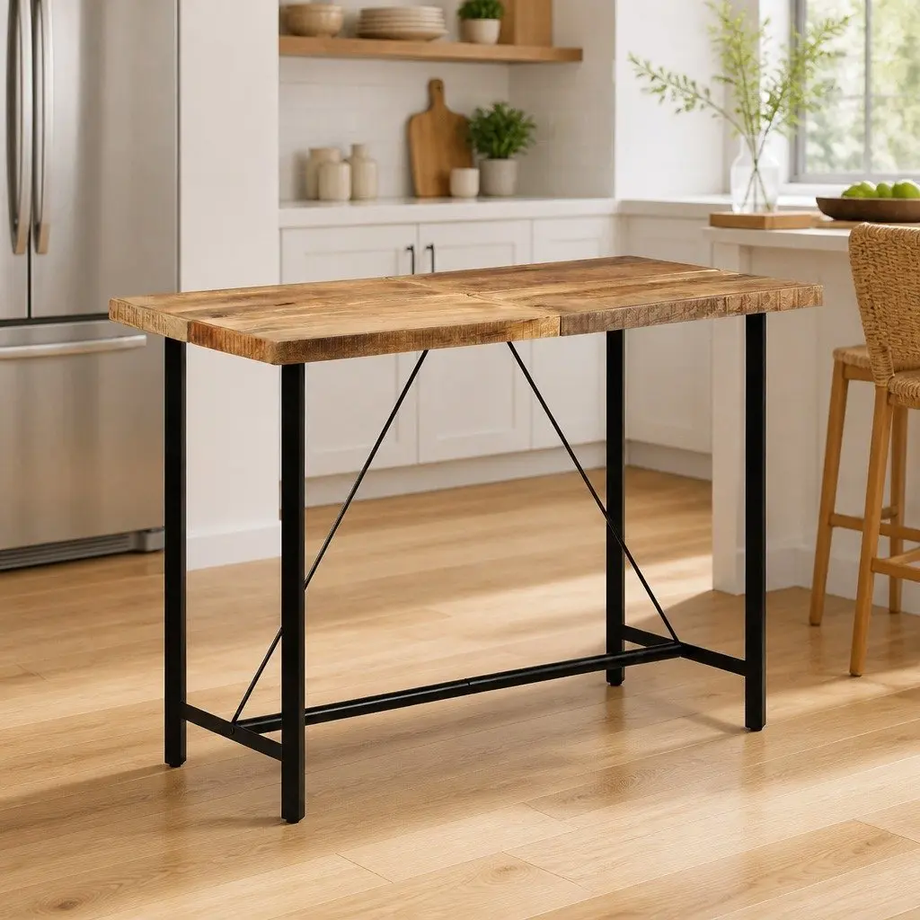 Bar Table Solid Mango Wood Iron Frame 150x70x107 cm
