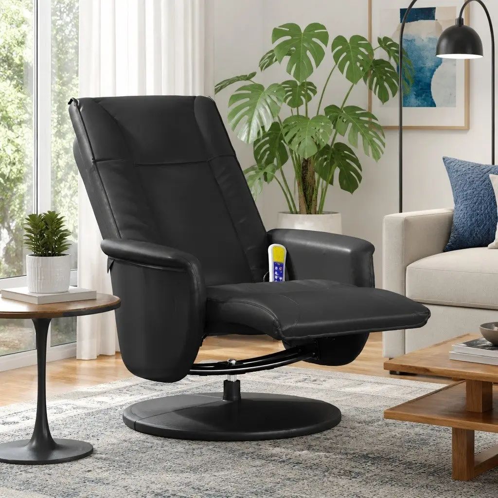 Massage Chair Recliner with Vibration and Swivel Function Faux Leather Black
