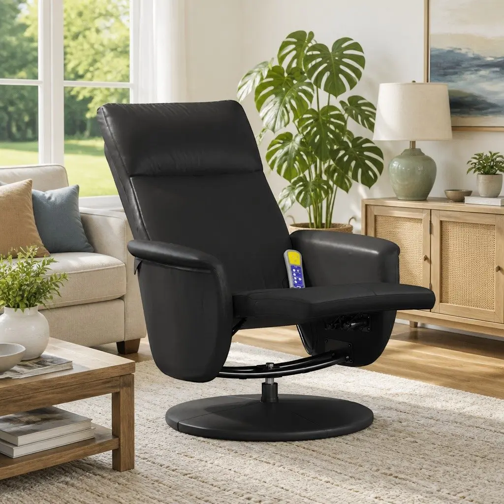 Massage Chair Recliner Swivel Vibration Therapy Adjustable Footrest Black Faux Leather