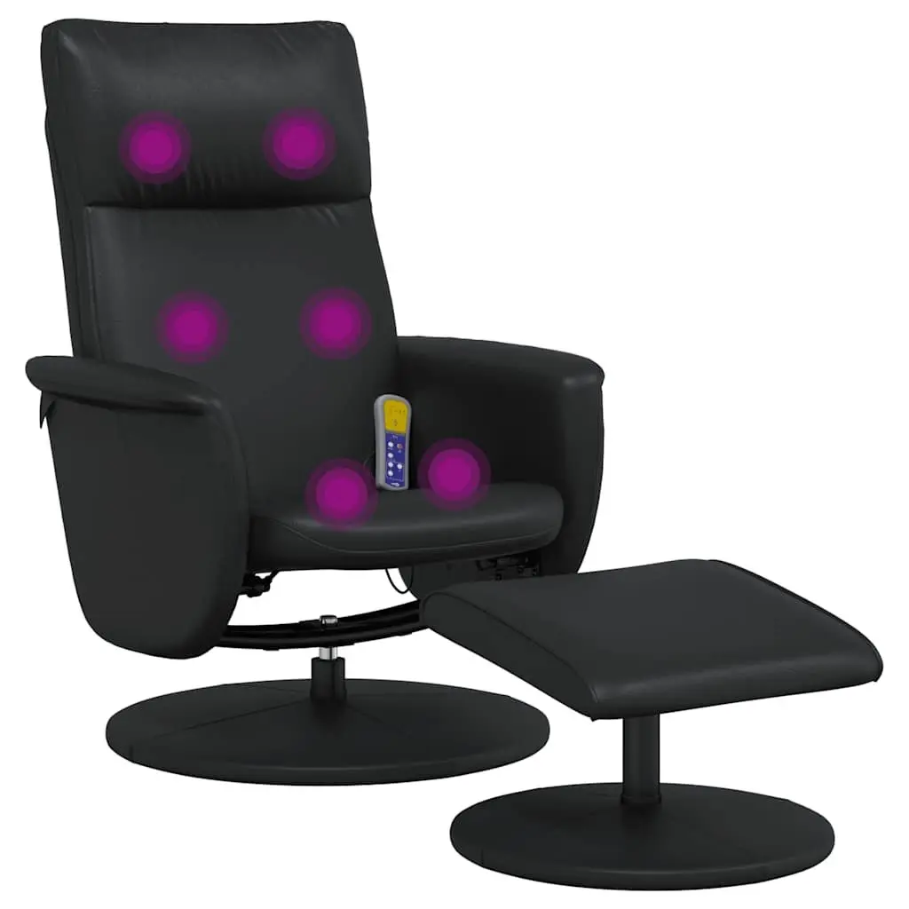Massage Recliner Chair Swivel Black Faux Leather with Footstool 360 Degree
