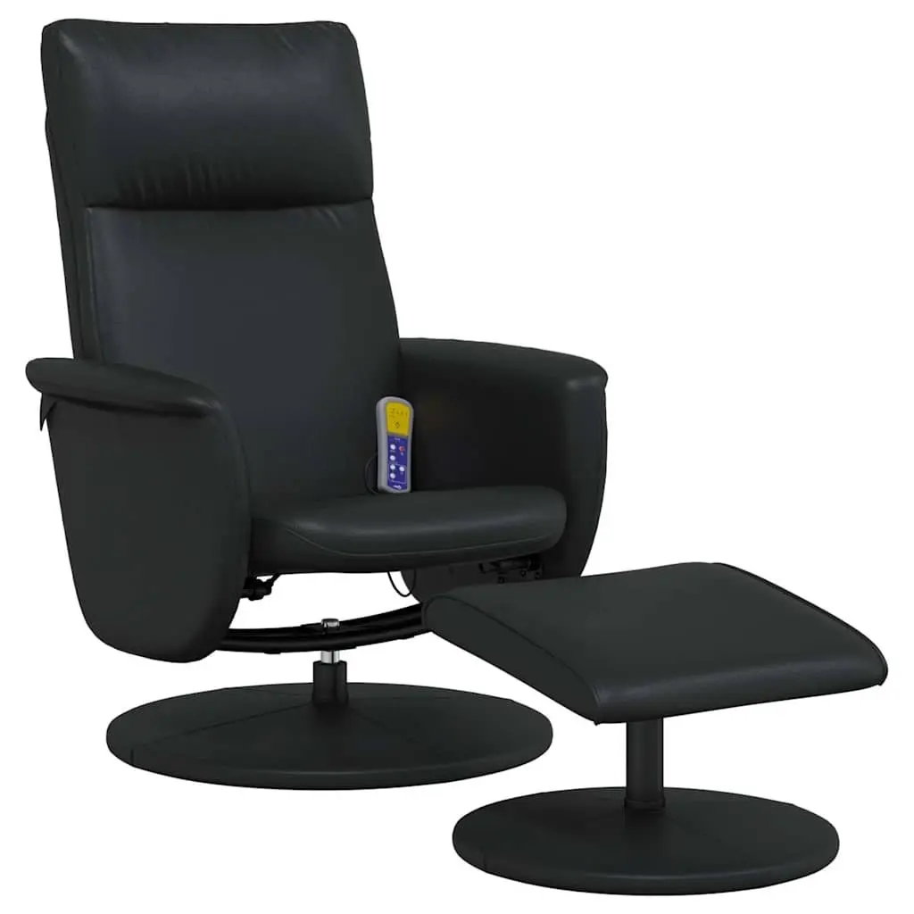 Massage Recliner Chair Swivel Black Faux Leather with Footstool 360 Degree
