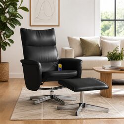 Massage Recliner Chair Faux Leather Armchair Footstool Swivel Vibration Relax