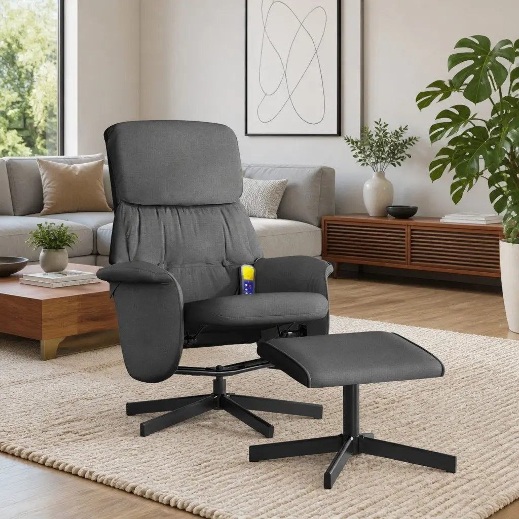 Massage Recliner Chair with Footstool 6 Point Vibration Dark Grey Fabric