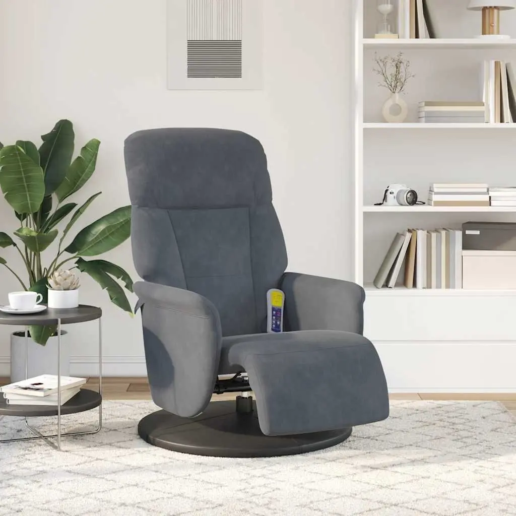 Recliner Chair Massage Adjustable 6 Point Vibration Grey Velvet with Footrest