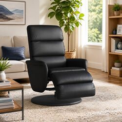 Black Faux Leather Recliner Chair with Footrest and Swivel