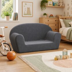 Kids Sofa 2-Seater Anthracite Soft Plush Couch Children's Lounge Chair Seat