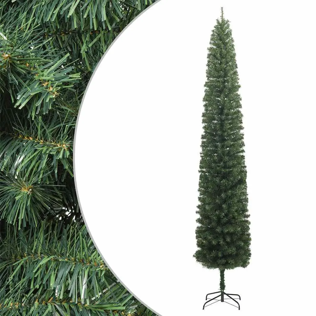 Artificial Slim Pencil Christmas Tree 270cm Green with Metal Stand for Holiday Decoration