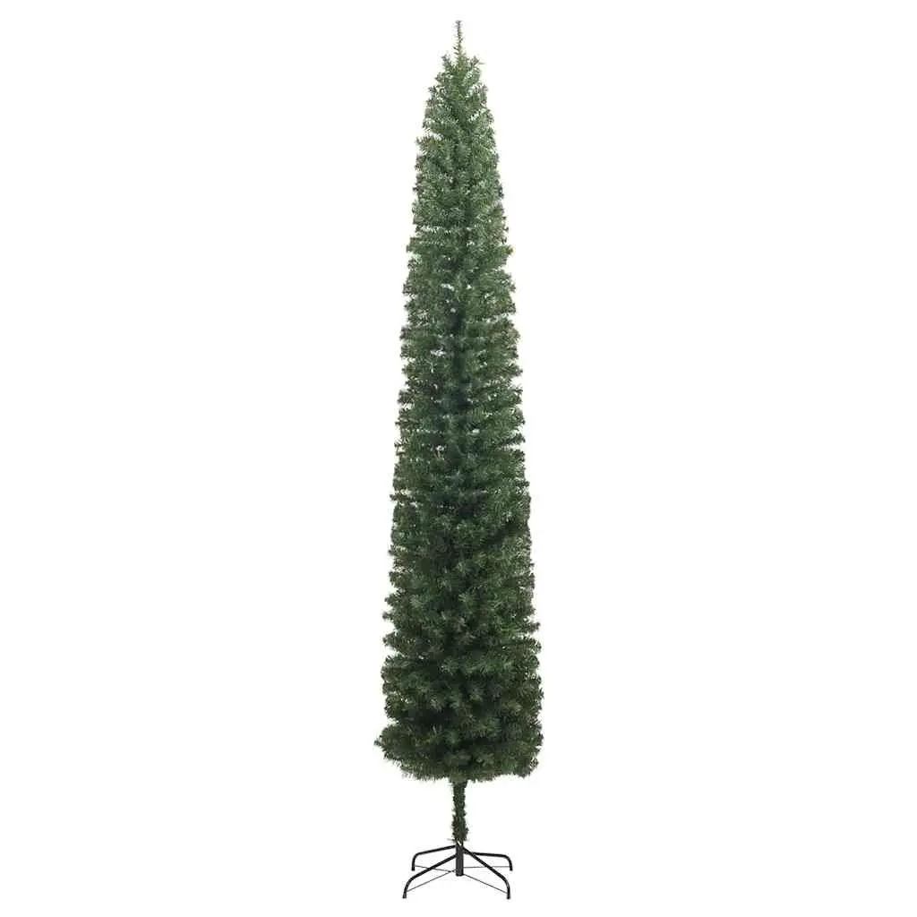 Artificial Slim Pencil Christmas Tree 270cm Green with Metal Stand for Holiday Decoration