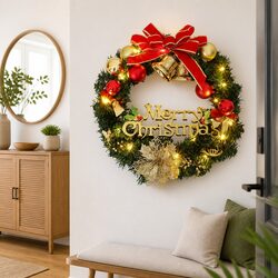 Your 60cm Green Christmas Wreath with LED Lights Awaits