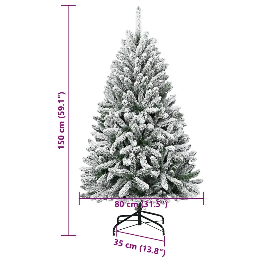 Artificial Christmas Tree Hinged Construction 150 cm Flocked Snow White