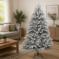 Artificial Hinged Christmas Tree 210cm White Flocked Snow Realistic PVC Tips