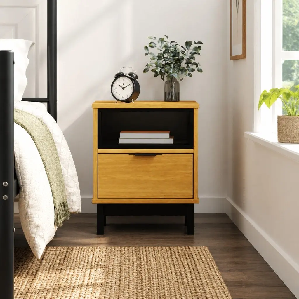 Brown Bedside Cabinet 40x35x50 cm in Pine