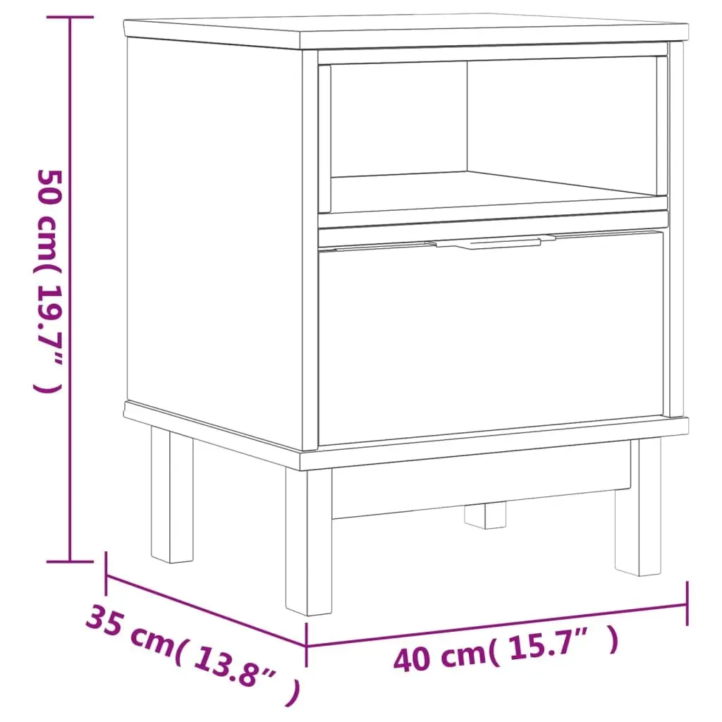 Brown Bedside Cabinet 40x35x50 cm in Pine