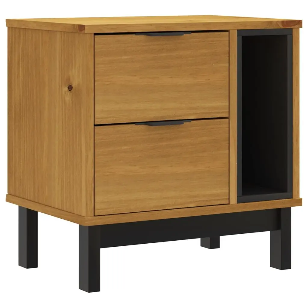 Bedside Cabinet Solid Pine Wood 2 Drawers Storage Nightstand Brown