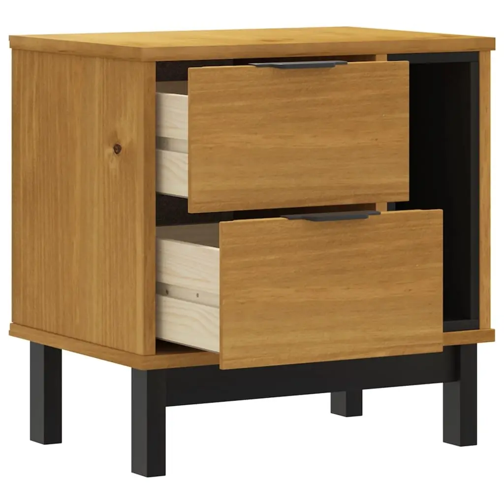 Bedside Cabinet Solid Pine Wood 2 Drawers Storage Nightstand Brown