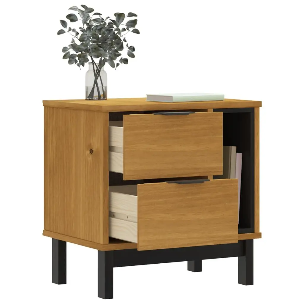 Bedside Cabinet Solid Pine Wood 2 Drawers Storage Nightstand Brown
