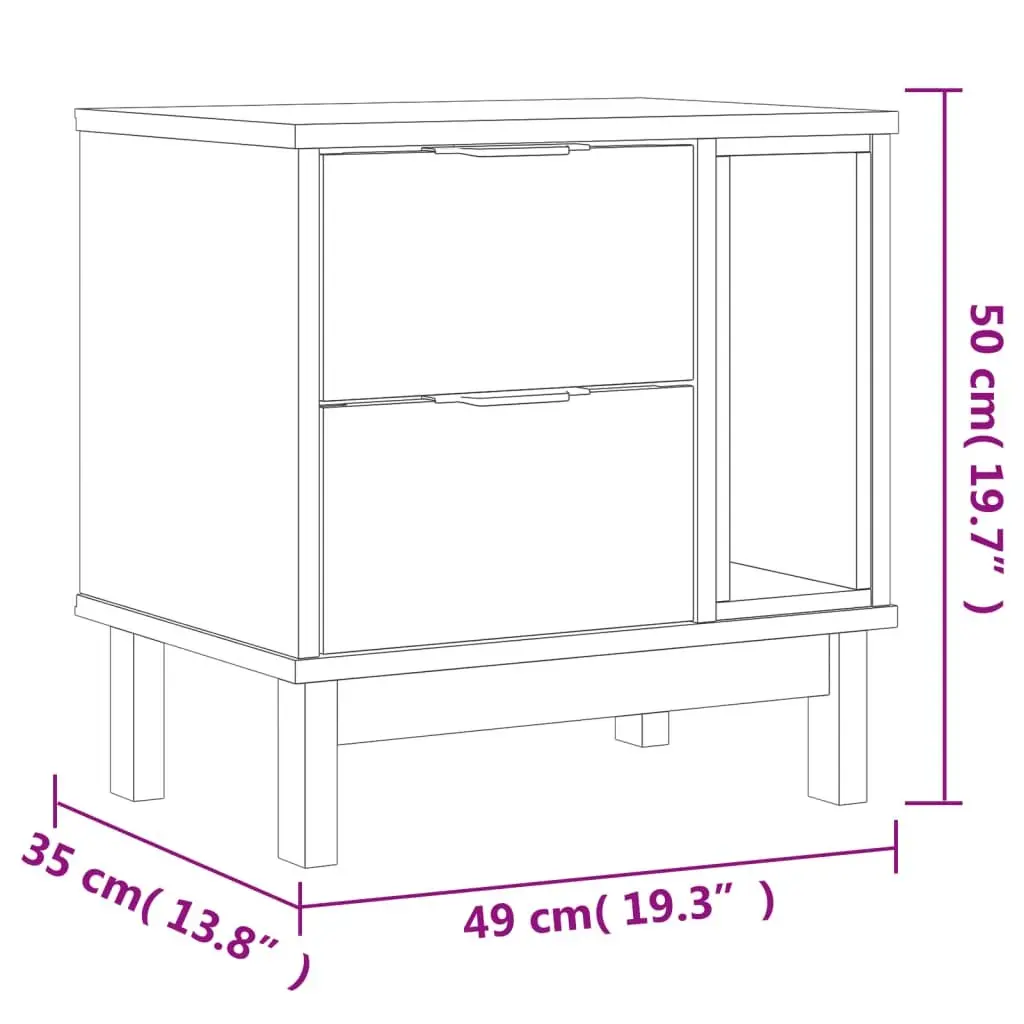 Bedside Cabinet Solid Pine Wood 2 Drawers Storage Nightstand Brown