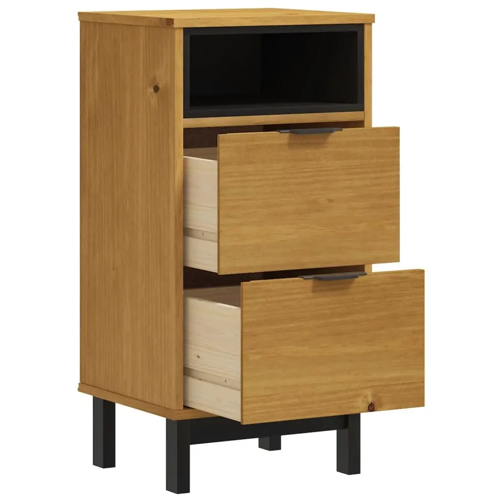 Bedside Cabinet Solid Pine Wood Brown 2 Drawers Storage Table