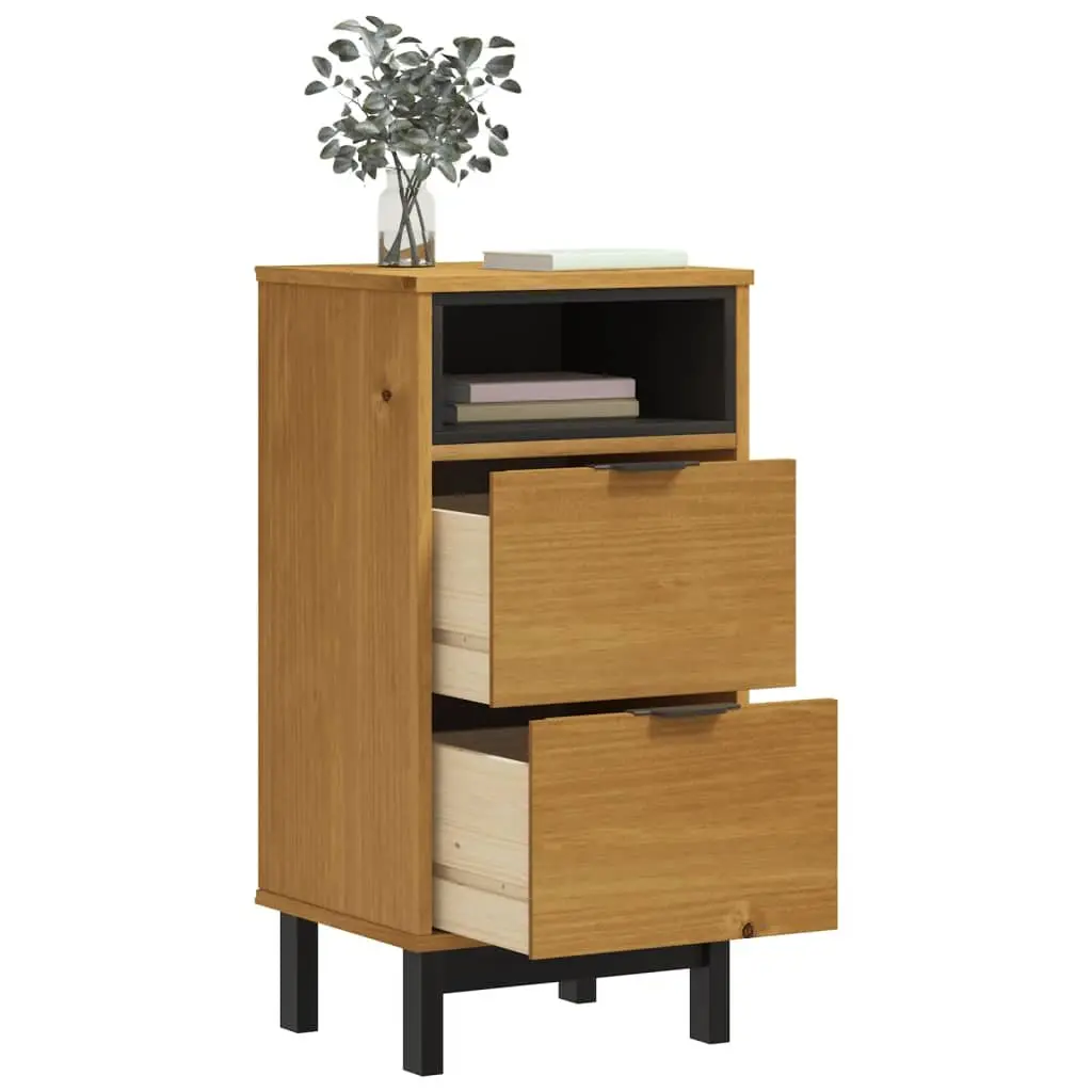 Bedside Cabinet Solid Pine Wood Brown 2 Drawers Storage Table