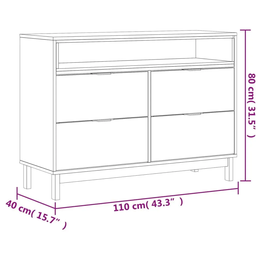 Drawer Cabinet Solid Pine Wood 110x40x80 cm Brown Storage Organizer