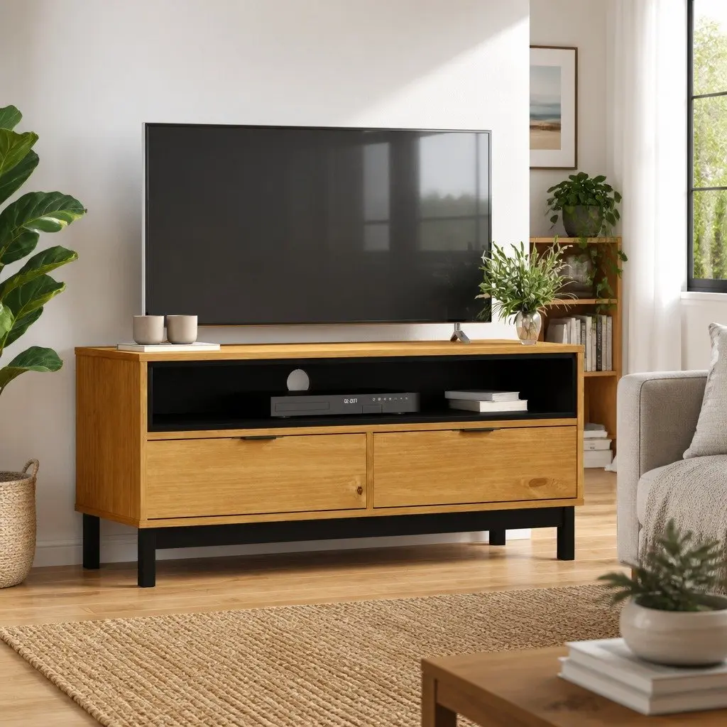 TV Cabinet 110x40x50cm Solid Pine Wood Storage Unit Brown Living Room Media